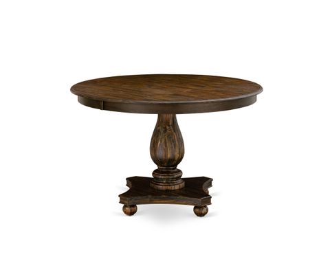 Round Dining Table, Rustic Rubberwood Table, Distressed Jacobean Finish, 48" - Traditional ... inside The Enduring Beauty of Rubberwood in the Irving 48" Dining Table
